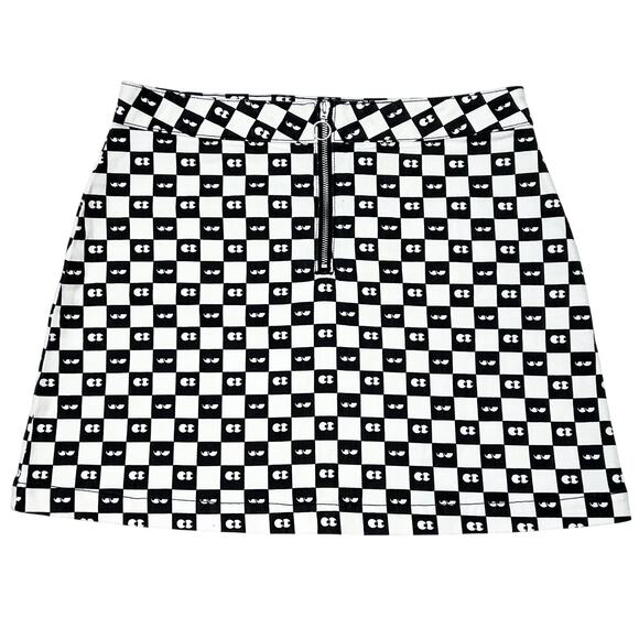 Vans Lazy Oaf Eyeball Checkered Mini Skirt XL Black White 2018 Limited Zipper - Picture 3 of 7